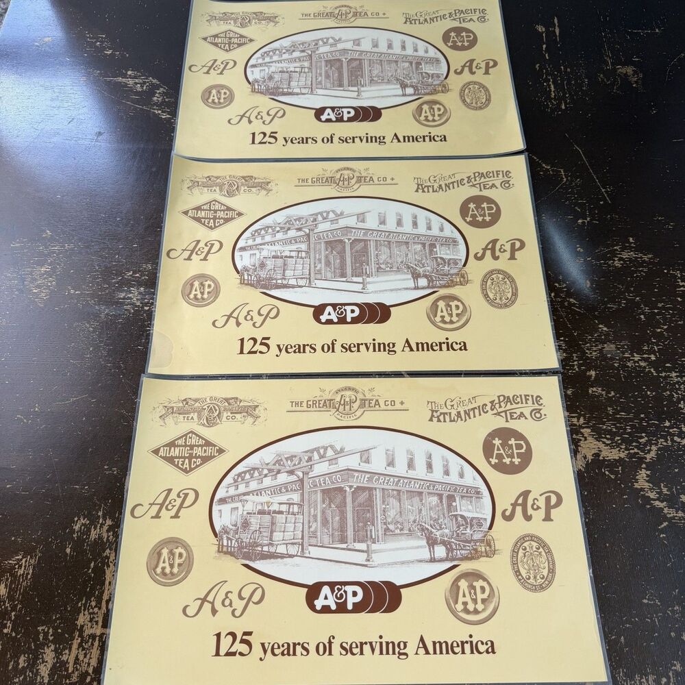 Vintage A&P Plastic Restaurant Placemats Set Of 3 125 Years Of Serving America